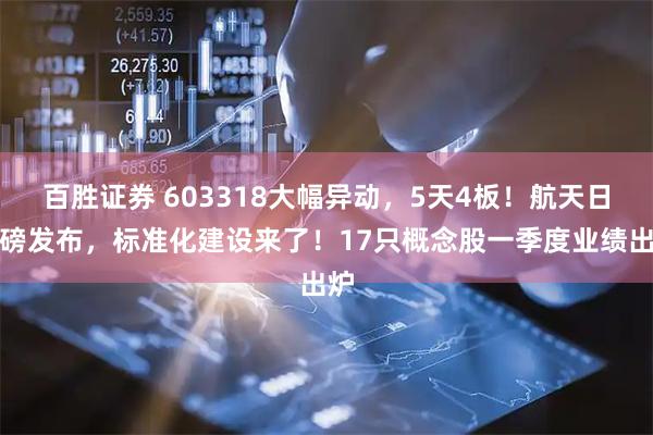 百胜证券 603318大幅异动，5天4板！航天日重磅发布，标准化建设来了！17只概念股一季度业绩出炉